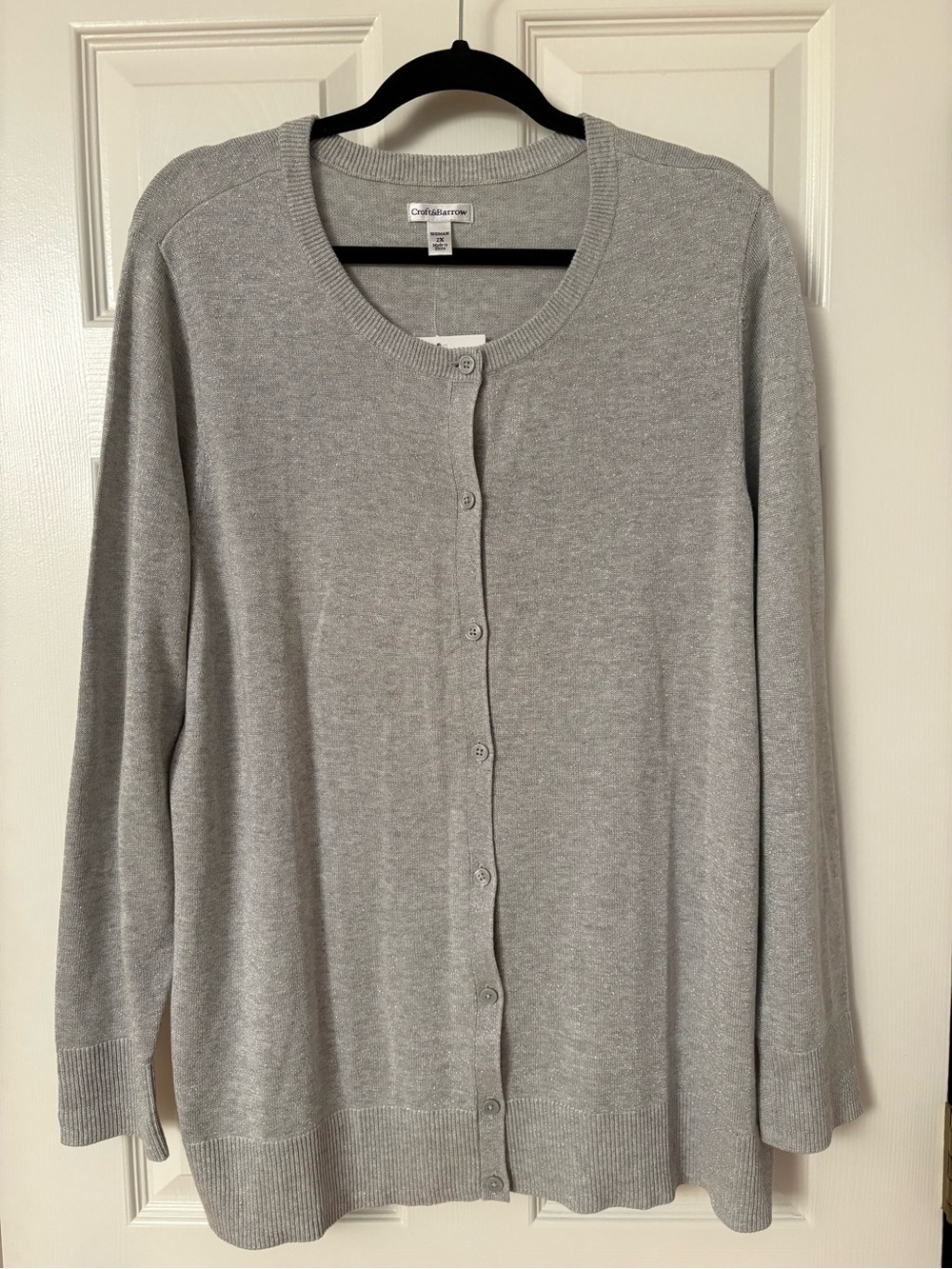 croft & barrow Light Gray Button-Front Crewneck Cardigan